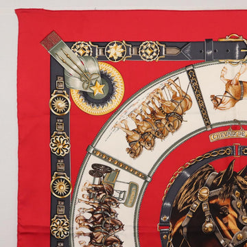 HERMES Carre 90 Scarf ""CHEVAUX DE TRAIT "" Silk Red Auth hk3015 - 0