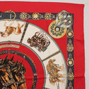 HERMES Carre 90 Scarf ""CHEVAUX DE TRAIT "" Silk Red Auth hk3015-4