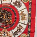 HERMES Carre 90 Scarf ""CHEVAUX DE TRAIT "" Silk Red Auth hk3015-7