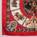 HERMES Carre 90 Scarf ""CHEVAUX DE TRAIT "" Silk Red Auth hk3015-8