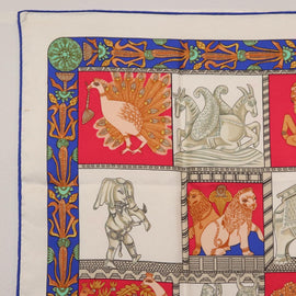 HERMES Carre 90 Scarf ""TORANA"" Silk White Auth hk3016 - 0