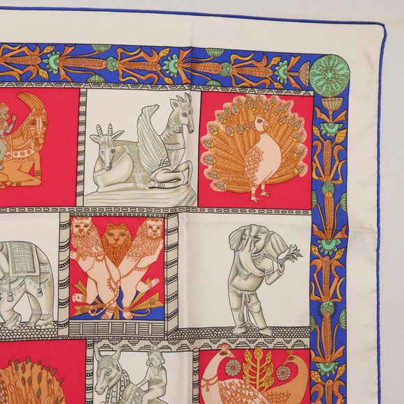 HERMES Carre 90 Scarf ""TORANA"" Silk White Auth hk3016
