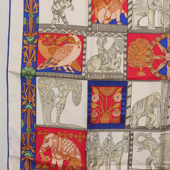 HERMES Carre 90 Scarf ""TORANA"" Silk White Auth hk3016