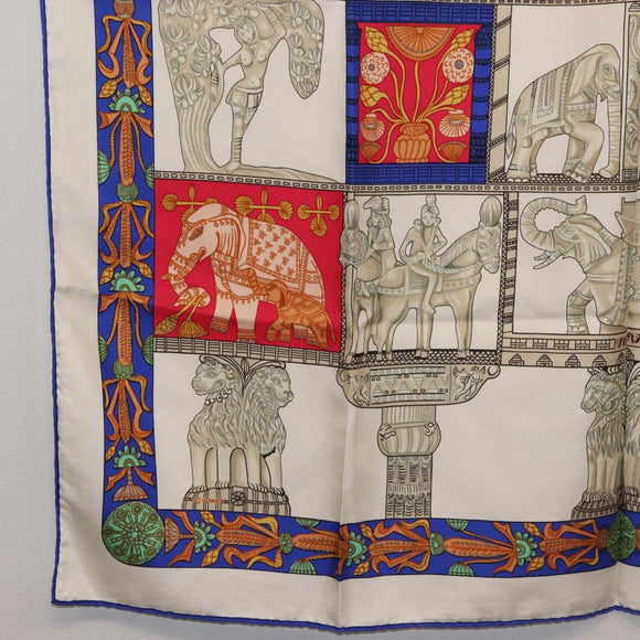 HERMES Carre 90 Scarf ""TORANA"" Silk White Auth hk3016