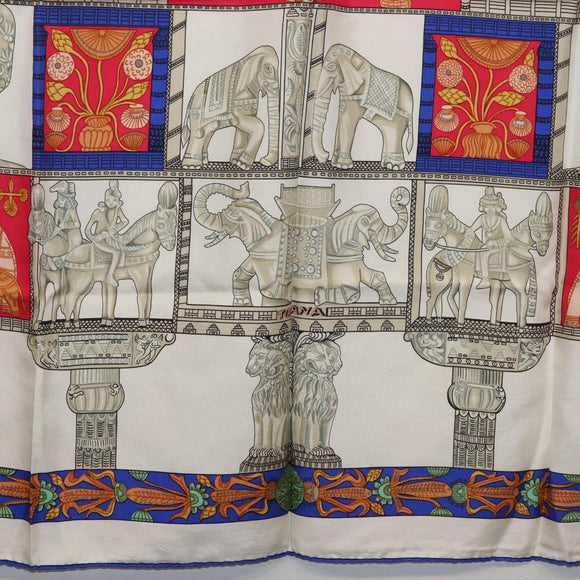 HERMES Carre 90 Scarf ""TORANA"" Silk White Auth hk3016