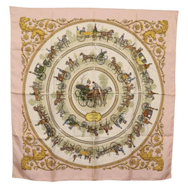 HERMES Carre 90 Scarf ""LA PROMENADE"" Silk Pink Auth hk3017