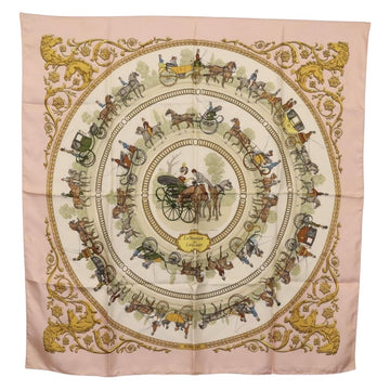 HERMES Carre 90 Scarf ""LA PROMENADE"" Silk Pink Auth hk3017