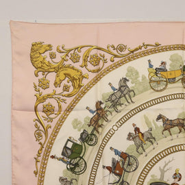 HERMES Carre 90 Scarf ""LA PROMENADE"" Silk Pink Auth hk3017 - 0