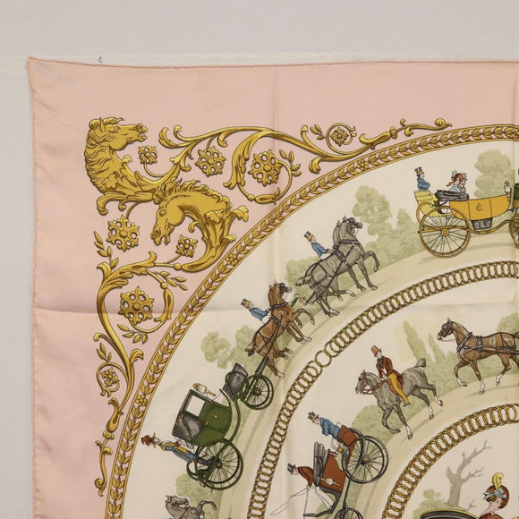 HERMES Carre 90 Scarf ""LA PROMENADE"" Silk Pink Auth hk3017