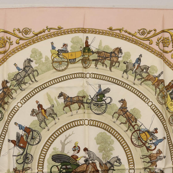 HERMES Carre 90 Scarf ""LA PROMENADE"" Silk Pink Auth hk3017