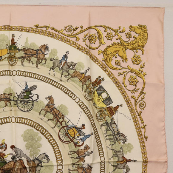HERMES Carre 90 Scarf ""LA PROMENADE"" Silk Pink Auth hk3017