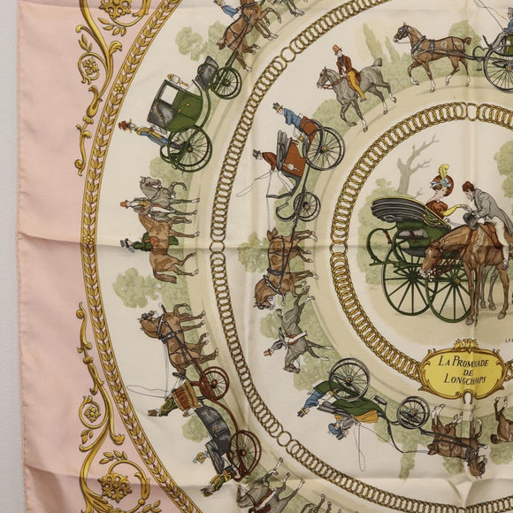 HERMES Carre 90 Scarf ""LA PROMENADE"" Silk Pink Auth hk3017