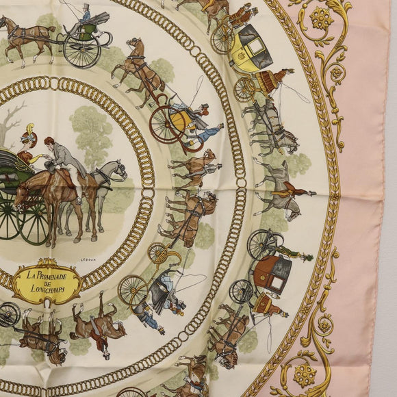 HERMES Carre 90 Scarf ""LA PROMENADE"" Silk Pink Auth hk3017