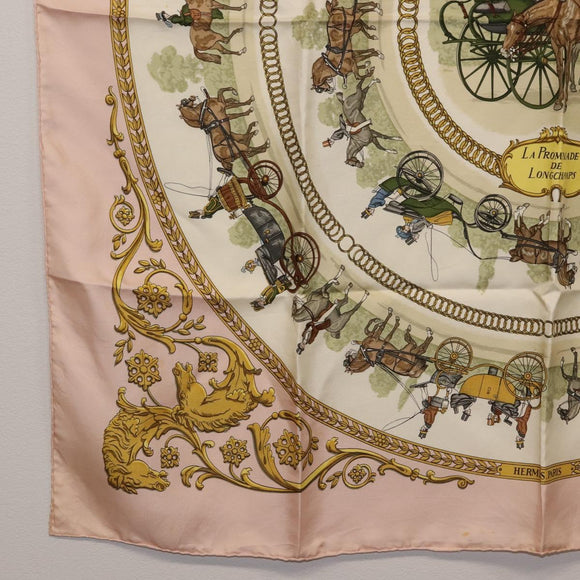 HERMES Carre 90 Scarf ""LA PROMENADE"" Silk Pink Auth hk3017