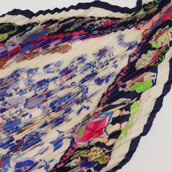 HERMES Pleated Carre 90 Scarf ""fantaisies indiennes "" Silk Navy Auth hk3018