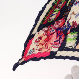 HERMES Pleated Carre 90 Scarf ""fantaisies indiennes "" Silk Navy Auth hk3018 - 0
