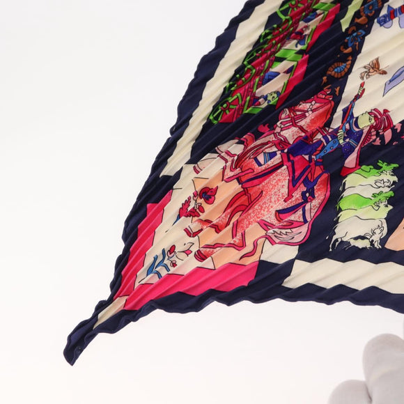 HERMES Pleated Carre 90 Scarf ""fantaisies indiennes "" Silk Navy Auth hk3018
