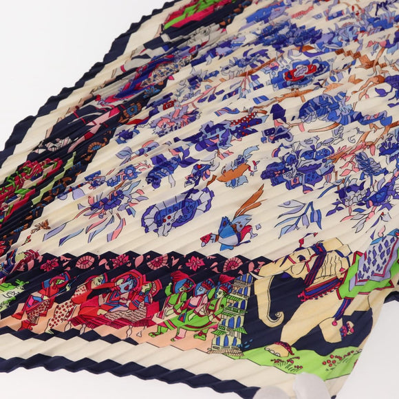 HERMES Pleated Carre 90 Scarf ""fantaisies indiennes "" Silk Navy Auth hk3018
