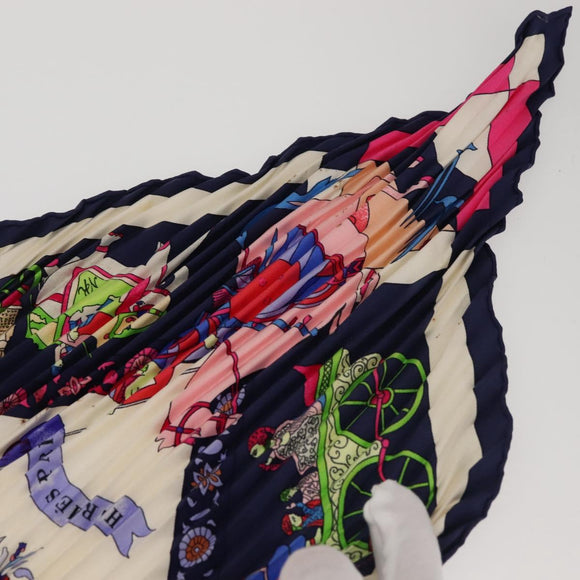 HERMES Pleated Carre 90 Scarf ""fantaisies indiennes "" Silk Navy Auth hk3018