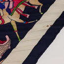 HERMES Pleated Carre 90 Scarf ""fantaisies indiennes "" Silk Navy Auth hk3018-7