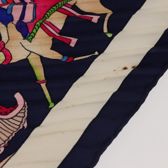 HERMES Pleated Carre 90 Scarf ""fantaisies indiennes "" Silk Navy Auth hk3018