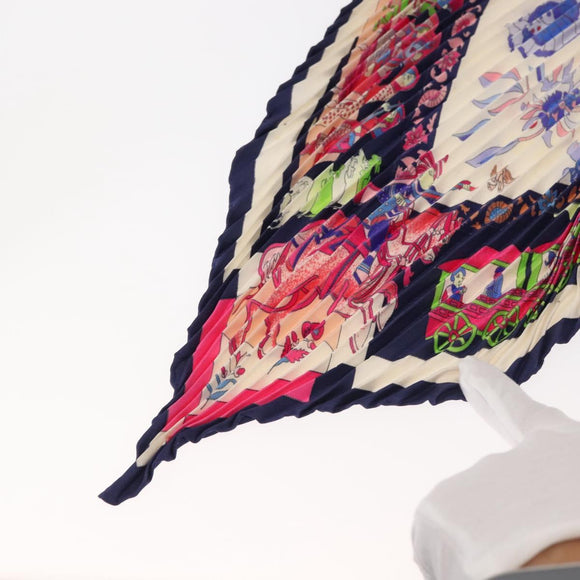 HERMES Pleated Carre 90 Scarf ""fantaisies indiennes "" Silk Navy Auth hk3018