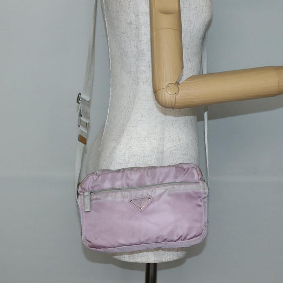 PRADA Shoulder Bag Nylon Pink Silver Auth hk3053