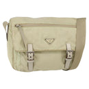 PRADA Shoulder Bag Nylon Beige Silver Auth hk3054-1