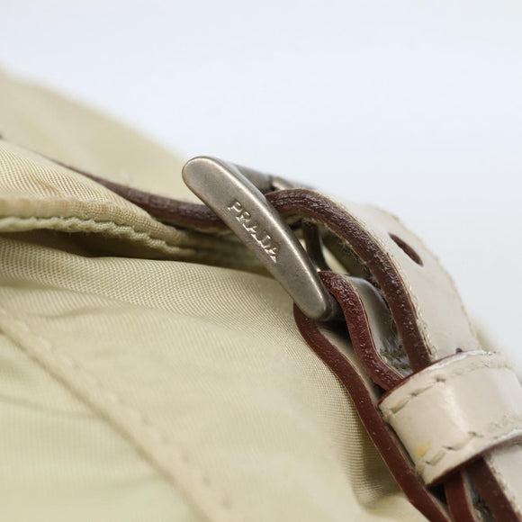 PRADA Shoulder Bag Nylon Beige Silver Auth hk3054