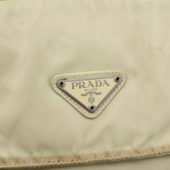 PRADA Shoulder Bag Nylon Beige Silver Auth hk3054
