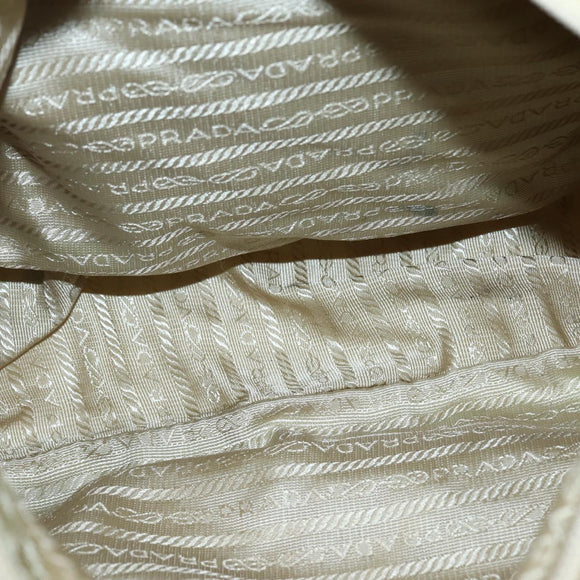 PRADA Shoulder Bag Nylon Beige Silver Auth hk3054