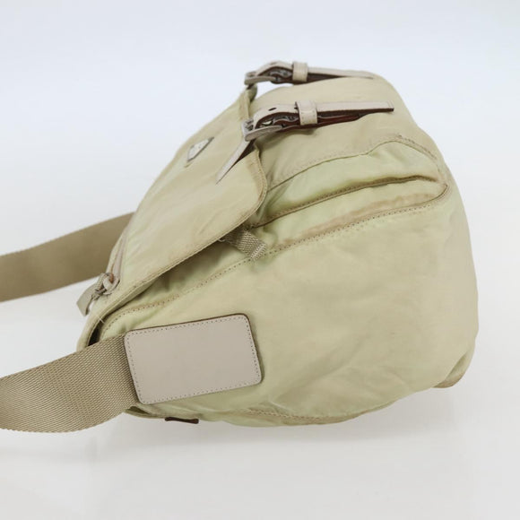 PRADA Shoulder Bag Nylon Beige Silver Auth hk3054