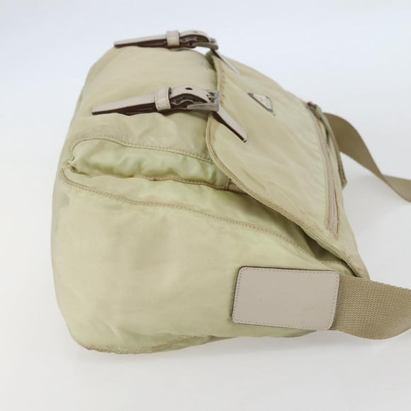 PRADA Shoulder Bag Nylon Beige Silver Auth hk3054