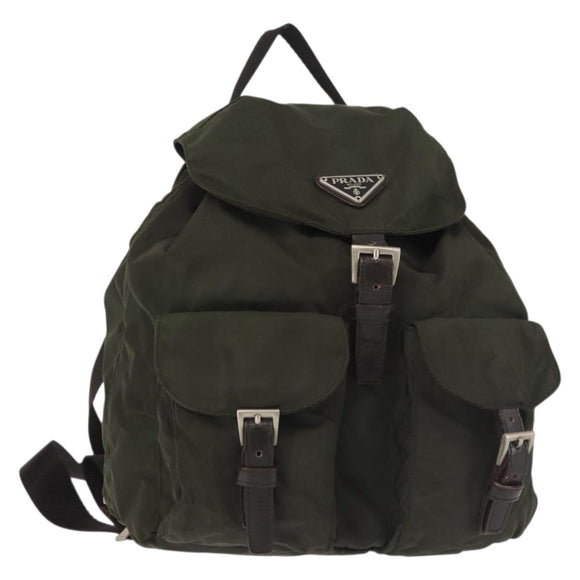 PRADA Backpack Nylon Khaki Silver Auth hk3056