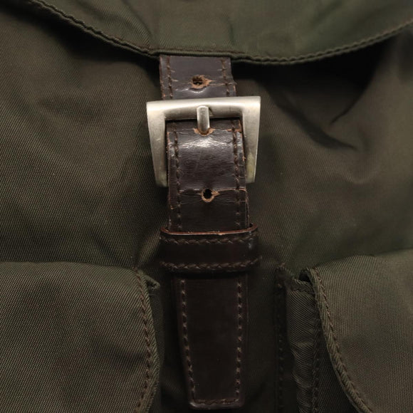 PRADA Backpack Nylon Khaki Silver Auth hk3056