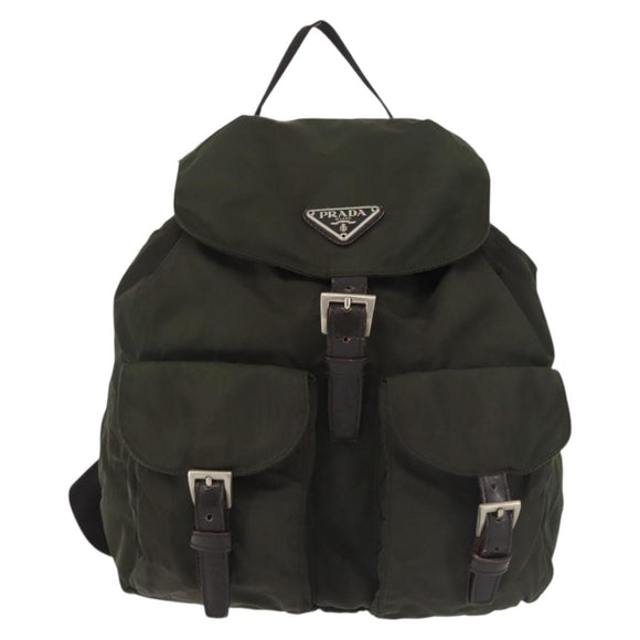PRADA Backpack Nylon Khaki Silver Auth hk3056