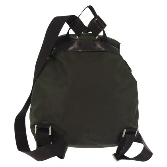 PRADA Backpack Nylon Khaki Silver Auth hk3056