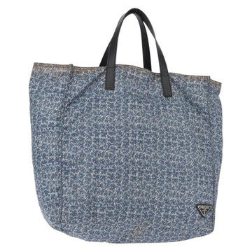 PRADA Tote Bag Nylon Blue Silver Auth hk3057