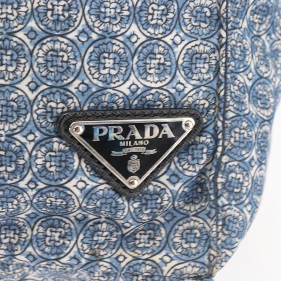 PRADA Tote Bag Nylon Blue Silver Auth hk3057