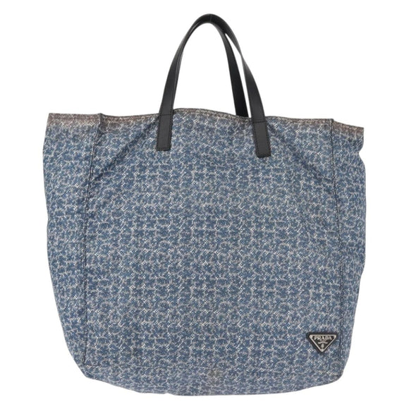 PRADA Tote Bag Nylon Blue Silver Auth hk3057