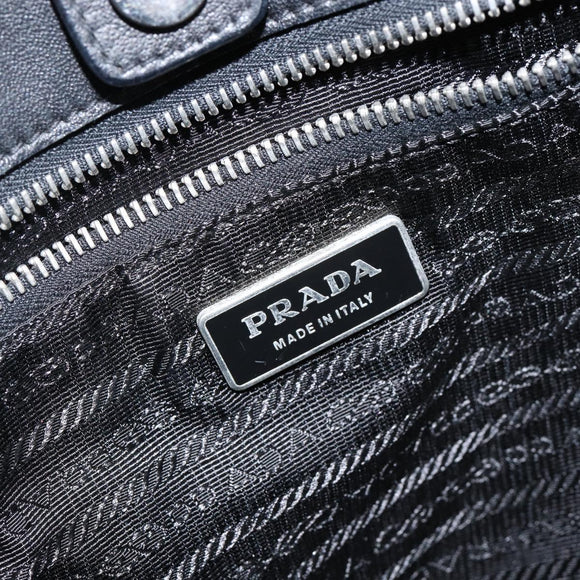 PRADA Tote Bag Nylon Black Silver Auth hk3058