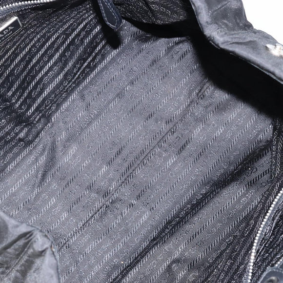 PRADA Tote Bag Nylon Black Silver Auth hk3058