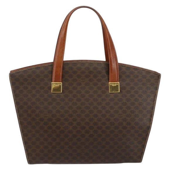 CELINE Macadam Canvas Hand Bag PVC Leather Brown Gold Auth hk3063