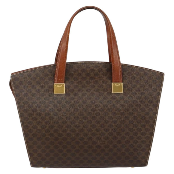 CELINE Macadam Canvas Hand Bag PVC Leather Brown Gold Auth hk3063