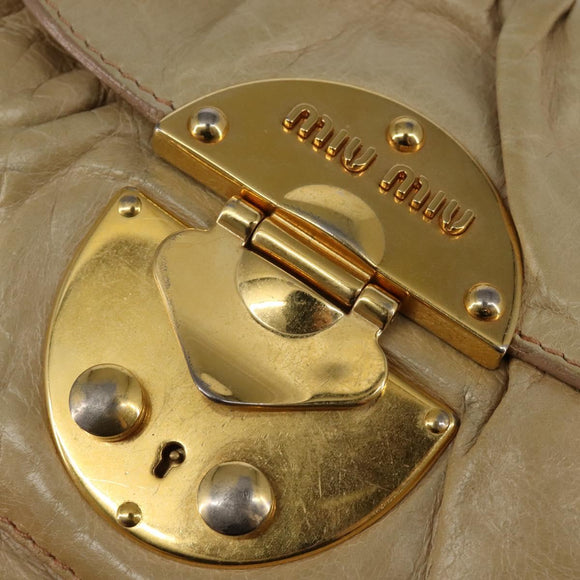 Miu Miu Tote Bag Leather Beige Gold Auth hk3064