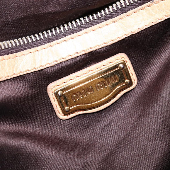 Miu Miu Tote Bag Leather Beige Gold Auth hk3064