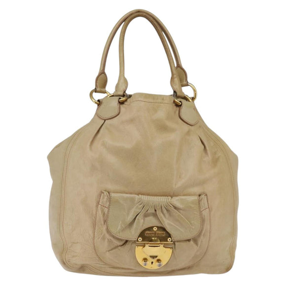 Miu Miu Tote Bag Leather Beige Gold Auth hk3064