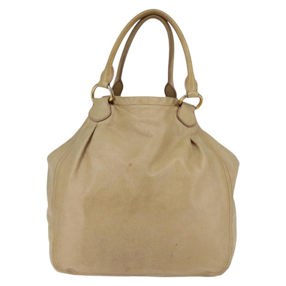 Miu Miu Tote Bag Leather Beige Gold Auth hk3064