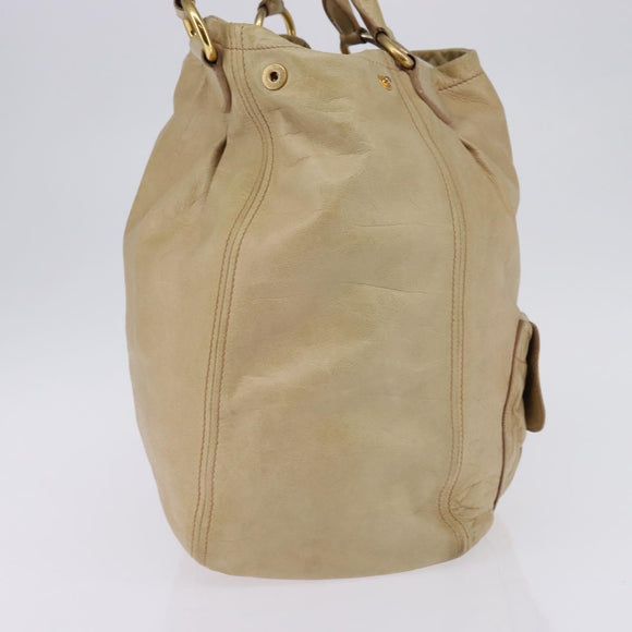 Miu Miu Tote Bag Leather Beige Gold Auth hk3064