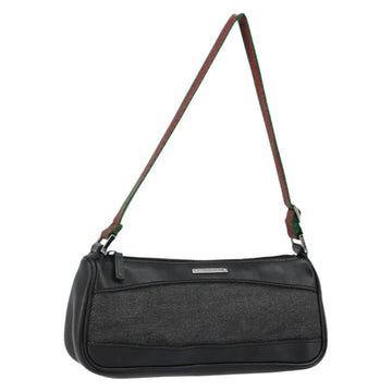 GUCCI Web Sherry Line Accessory Pouch Canvas Black Silver Red 92820 Auth hk3082